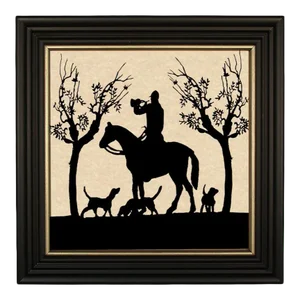 "Huntsman and Bugle" Contemporary Paper Cut Silhouette, Framed