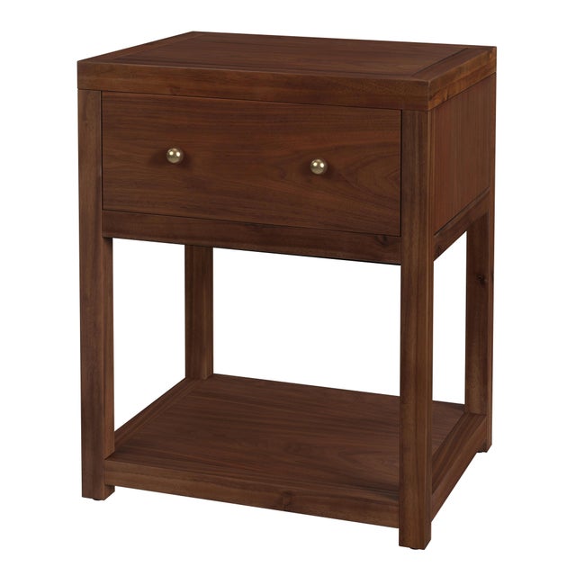 Chocolate Nora 21 in. W Rectangular Wood 1 Drawer Small Nightstand with Lower Open Shelf, Walnut For Sale - Image 8 of 8