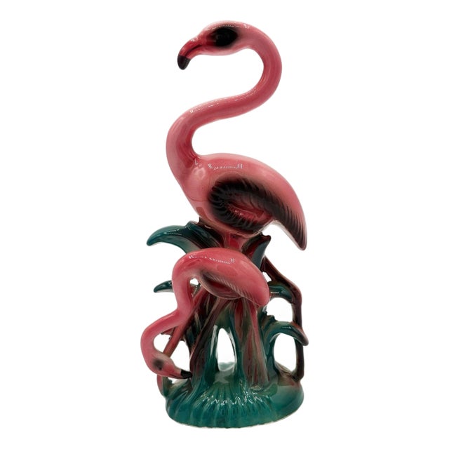 Mid-Century California Mother & Child Pink Flamingo Ceramic Tabletop Statue For Sale