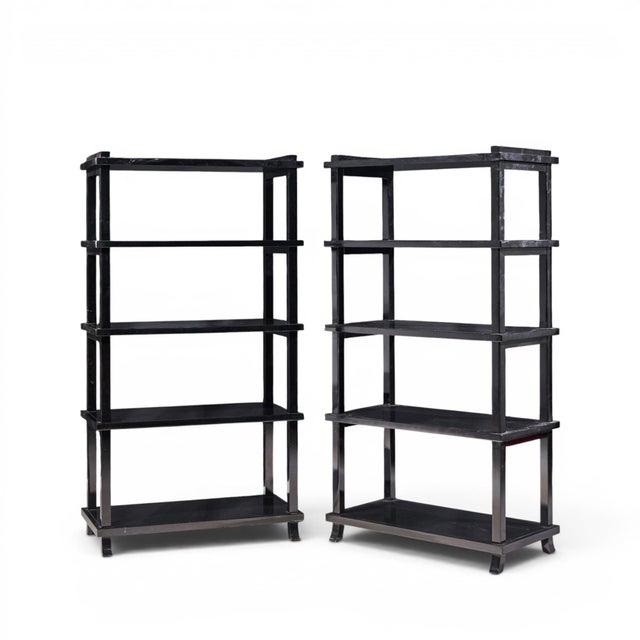 Contemporary Baker Black Lacquered Etagere Shelves - Pair For Sale - Image 3 of 9