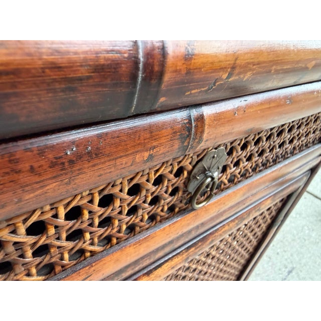 Vintage Burnt Bamboo and Cane Accent Cabinet For Sale - Image 10 of 11
