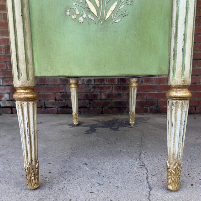 "The Grace" Vintage Swedish Gustavian Louis XVI Style Chest of Drawers - Three Drawer Piece in Soft Green and Cream - Newly Painted For Sale - Image 6 of 15