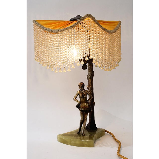Bronze Table Lamp with Marble and Fabric Shade, 1908 For Sale - Image 12 of 18