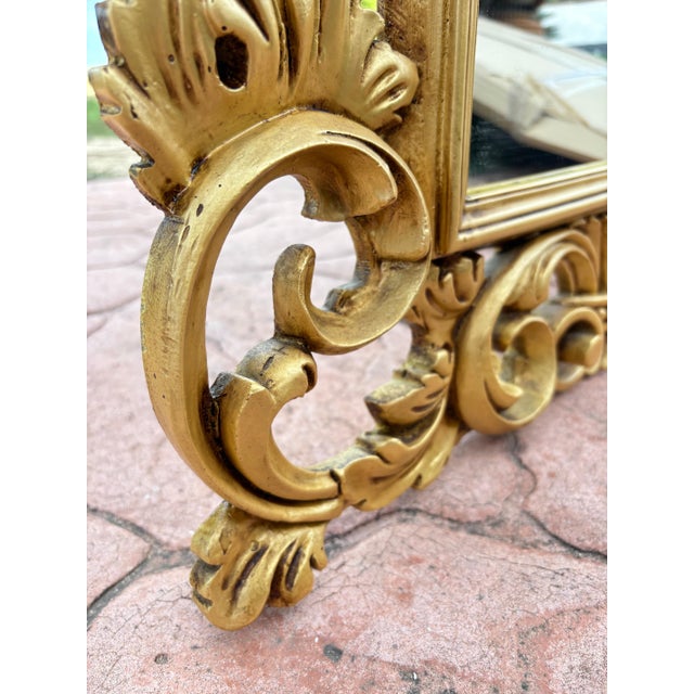 Gold Wall Mirror With Carved Frame In Rococo Style For Sale - Image 6 of 9
