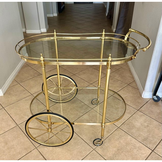 Metal Italian Neo-Classic Brass Bar or Tea Cart For Sale - Image 7 of 17