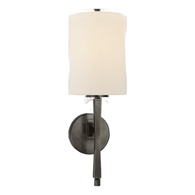 Thomas O'Brien for Visual Comfort Signature Edie Sconce in Bronze with Linen Shade For Sale