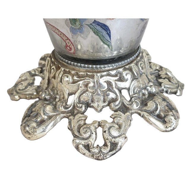 Antique Asian Reverse Painted Mercury Glass Vase as Lamp For Sale - Image 13 of 13