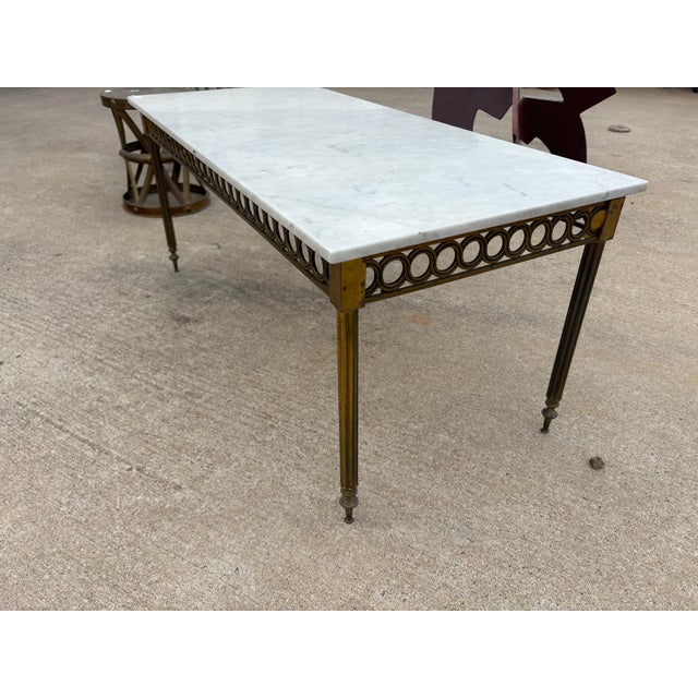 1950s French Louis XVI Style Brass and Marble Cocktail Table For Sale - Image 12 of 14