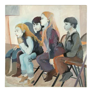 Original Frances Jacobson Painting of Seated Children - 36x36"