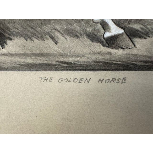 1940s 1940s Original Signed Graphite Illustration of "The Golden Horse," 12 × 10 In. For Sale - Image 5 of 7