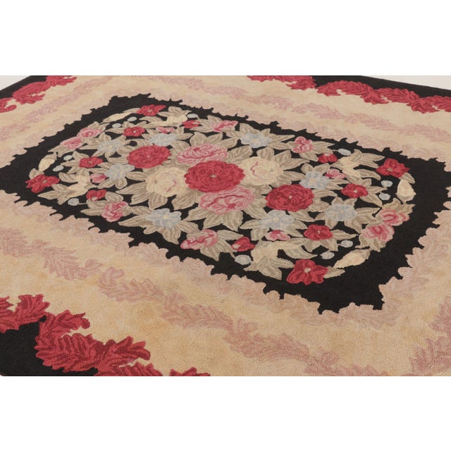 Textile Antique Hooked Rug With Floral Medallion in Bright Pastel Hues - Rug & Kilim For Sale - Image 7 of 10