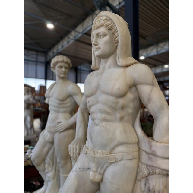 Figures on Round Bases in Solid Carrara Marble, Set of 2 For Sale - Image 5 of 15