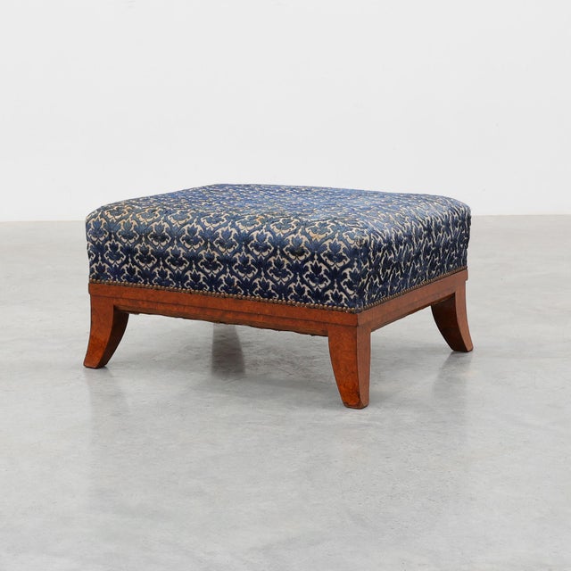 20th Century Art Deco Upholstered Ottoman with Sabre Legs, France, 1950s For Sale - Image 11 of 11