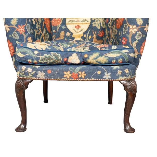 Blue George II Mahogany Wing Chair For Sale - Image 8 of 9