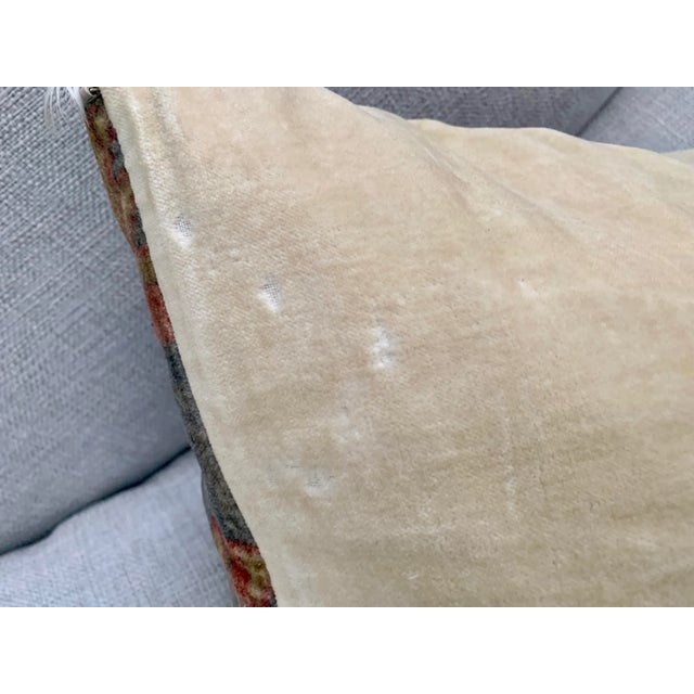 Textile Pottery Barn Lumbar Decorative Pillow Velvet Printed 16” X 26” Reversible to Solid Natural Moroccan Style For Sale - Image 7 of 12