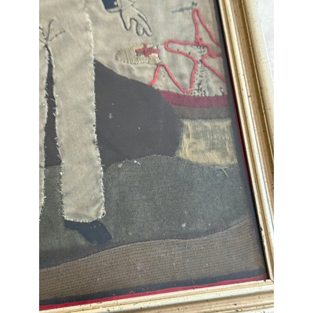 Vintage French Revolutionary Officer Textile Art Framed Wool Applique Military Portrait For Sale In Chicago - Image 6 of 11