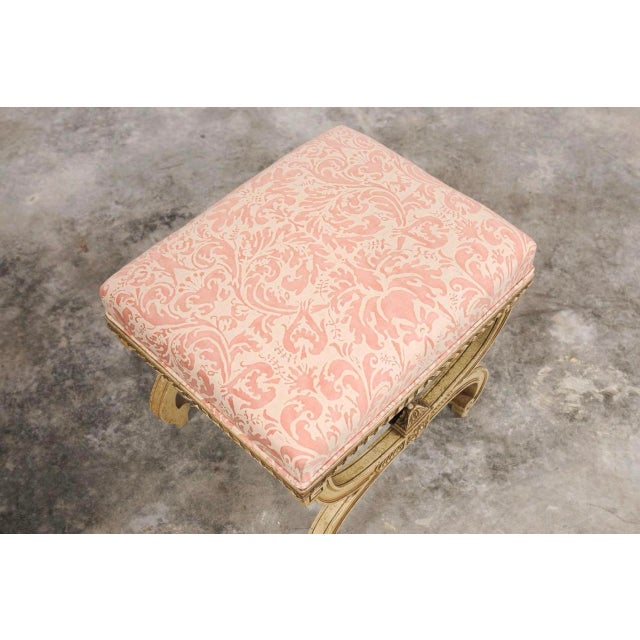 19th Century Vintage Italian Curule-Style Stool Newly Reupholstered in Fortuny Fabric For Sale - Image 5 of 10