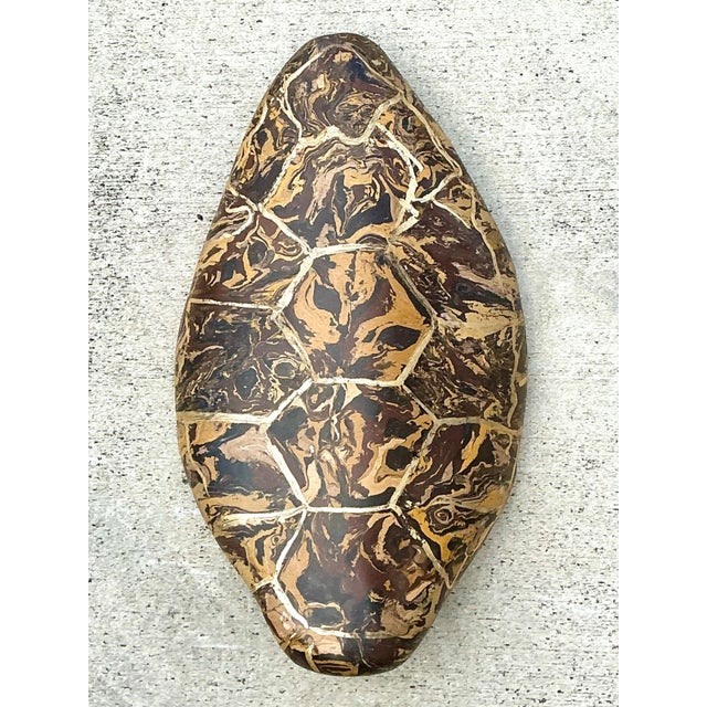 Brown Vintage Italian Scagliola Artisan Pigmented Plaster Turtle Shell For Sale - Image 8 of 14