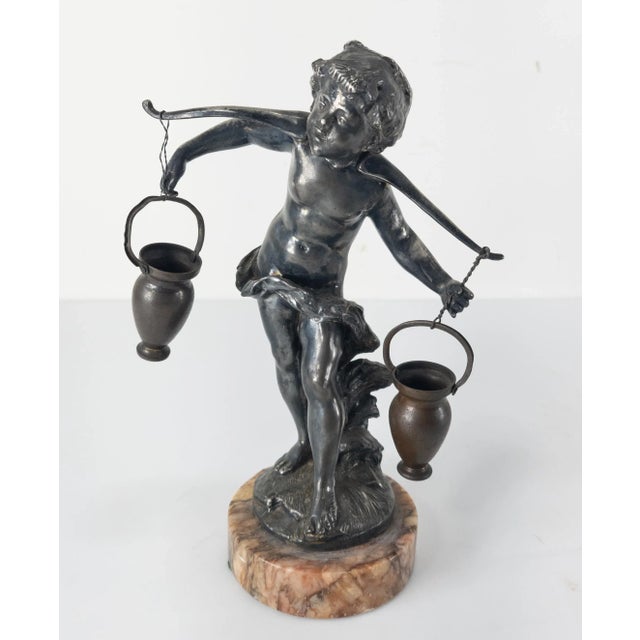 Silvered Metal Figure of a Boy Carrying Water For Sale - Image 11 of 11