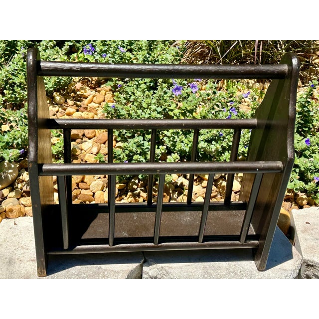 Farmhouse Vintage 1900s Dark Brown Wood Magazine Rack For Sale - Image 3 of 11