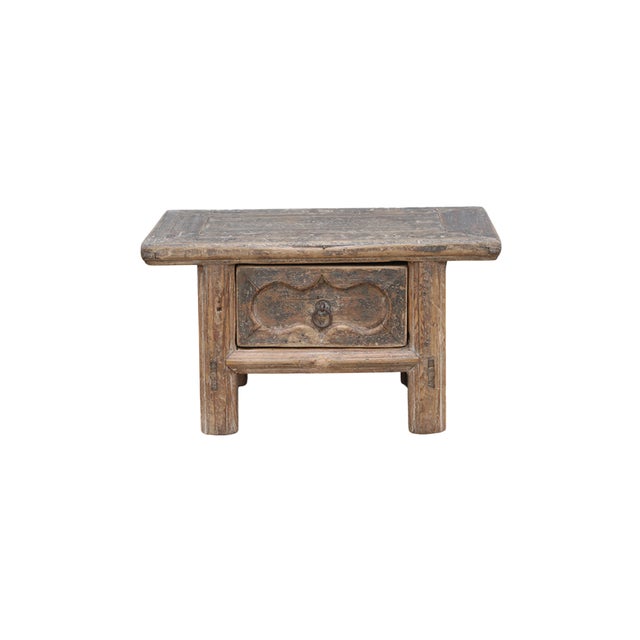 Antique Chinese Painted Pine Small Writing or Tea Table, with a cloud carved drawer front and an original paint finish....
