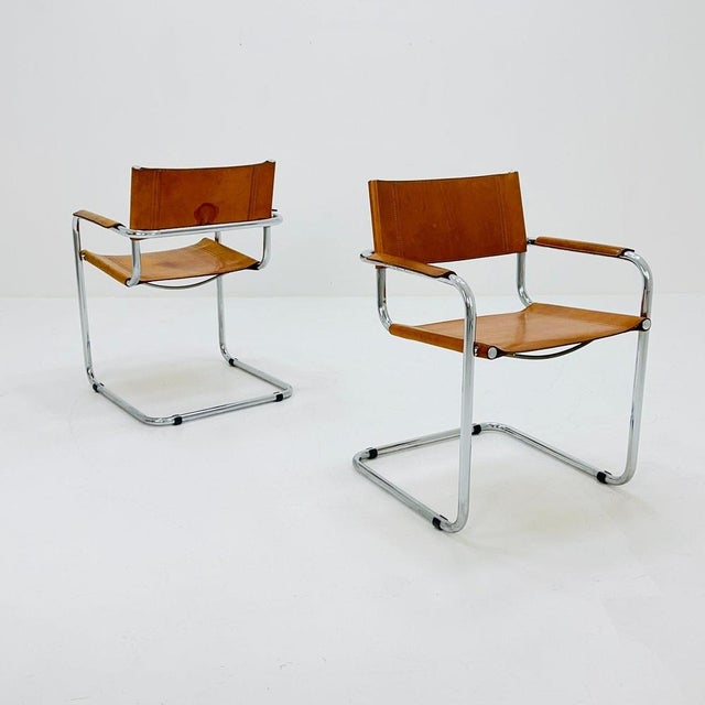 Mid-Century Bauhaus Cognac Armchair by Mart Stam and Marcel Brauer for Fasem, 1980s For Sale - Image 6 of 11