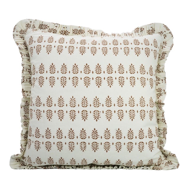 Fabdivine Handcrafted Block Print Frill Cushion Cover 14x14 Inch Thick Cotton White- Darpan For Sale