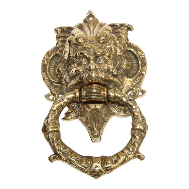 Vintage Solid Brass Italian Gothic Devil Door Knocker For Sale