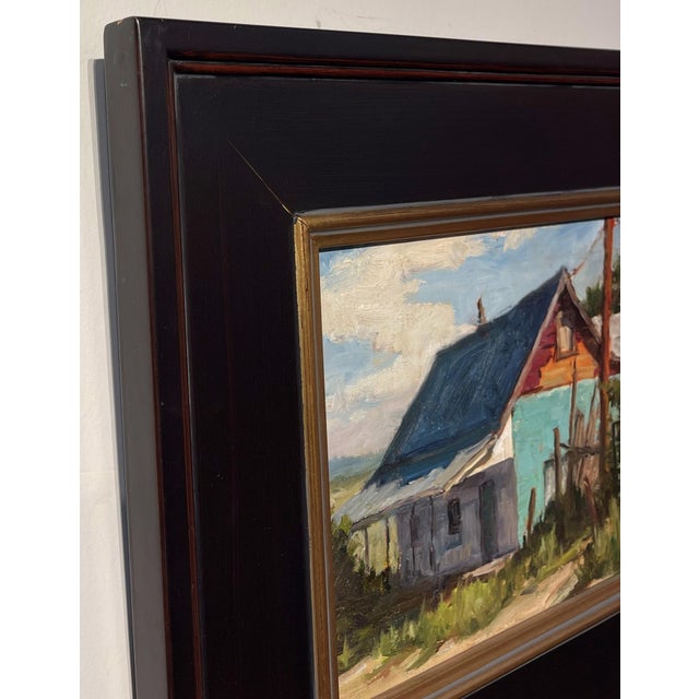Rustic The Turquoise Wall (High Road to Taos) by Teresa Vito | Oil Painting of a colorful, rustic house For Sale - Image 3 of 5