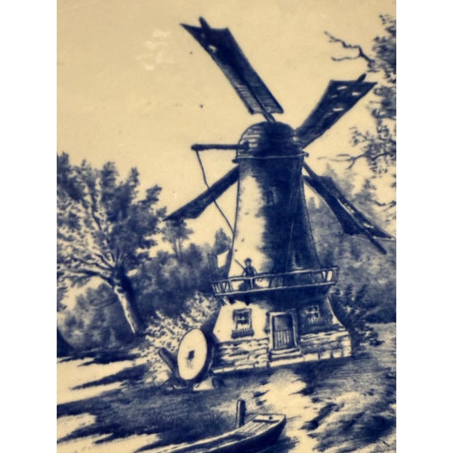 Mid 20th Century Mid 20th Century Blue & White Delft Style Transferware Windmill Scenic Plate For Sale - Image 5 of 8