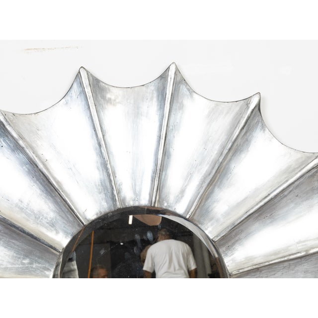 Vintage Italian Midcentury Silver Leaf Sunburst Mirror with Beveled Plate For Sale - Image 4 of 8
