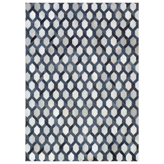 Montgomery Silver/Blue/Multi Patchwork Leather Area Rug - 5'x8' For Sale