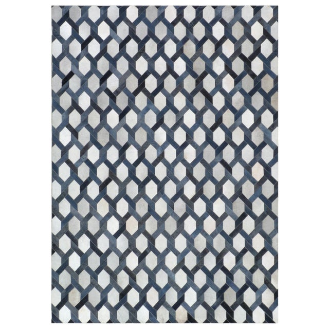 Montgomery Silver/Blue/Multi Patchwork Leather Area Rug - 5'x8' For Sale