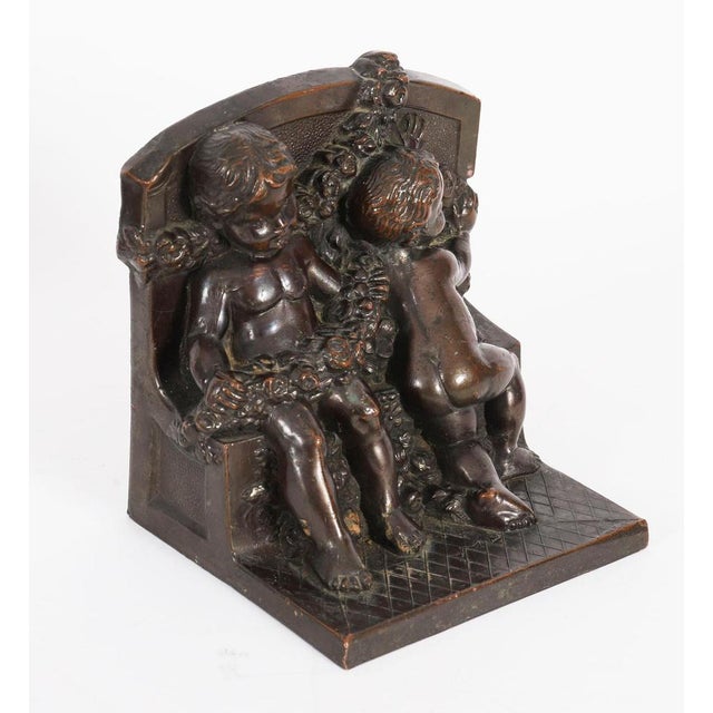 Brown Antique Bronze Classical Cupid Bookends, 1800s, Set of 2 For Sale - Image 8 of 17
