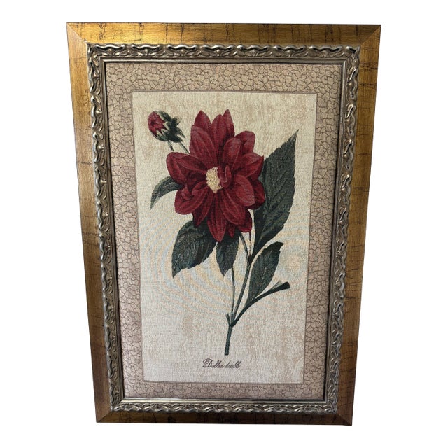 Vintage Framed Botanical Dahlia Needlepoint- Decorative Arts Inc. For Sale