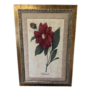 Vintage Framed Botanical Dahlia Needlepoint- Decorative Arts Inc.