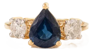1.7 Ct Pear Sapphire Diamond Early Art Deco Ring Size 7 in 14k Gold