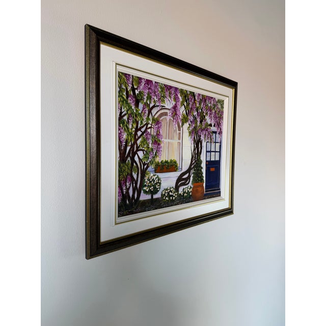 Charming vintage oil on canvas painting by Canadian artist Suzanne Lord depicting a picturesque house entrance adorned...