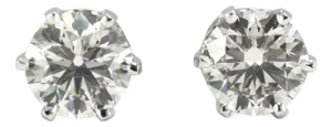 14k White Gold 6 Prong Screw Back 2.60 Ct Round Diamond Stud Earrings, A Pair