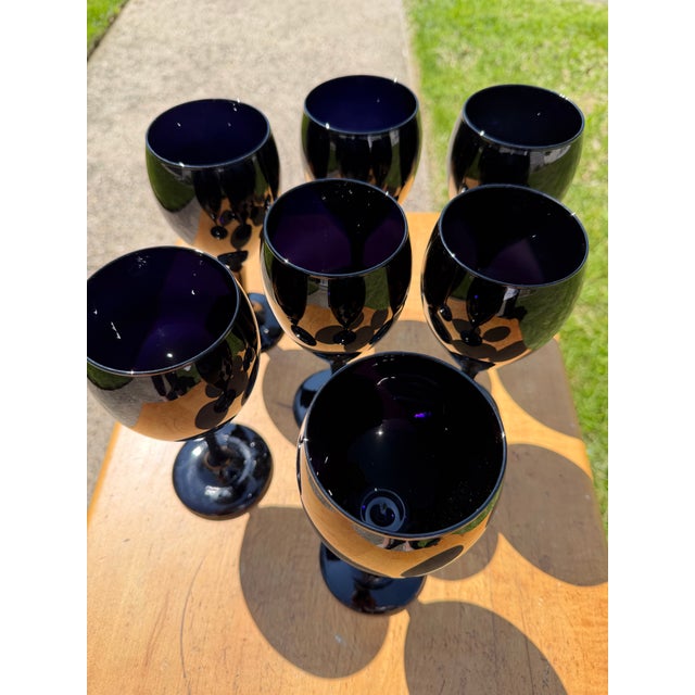 Libbey Glass Co. 1960s Libby Crystal Black Amethyst Wine Glasses - Set of 8 For Sale - Image 4 of 12