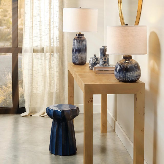 Jamie Young Batik Table Lamp with Linen Shade, Large For Sale In Los Angeles - Image 6 of 7