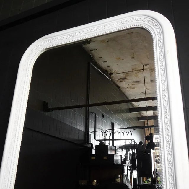 Large Brocante Biedermeier Style Mirror with White Frame For Sale - Image 4 of 9