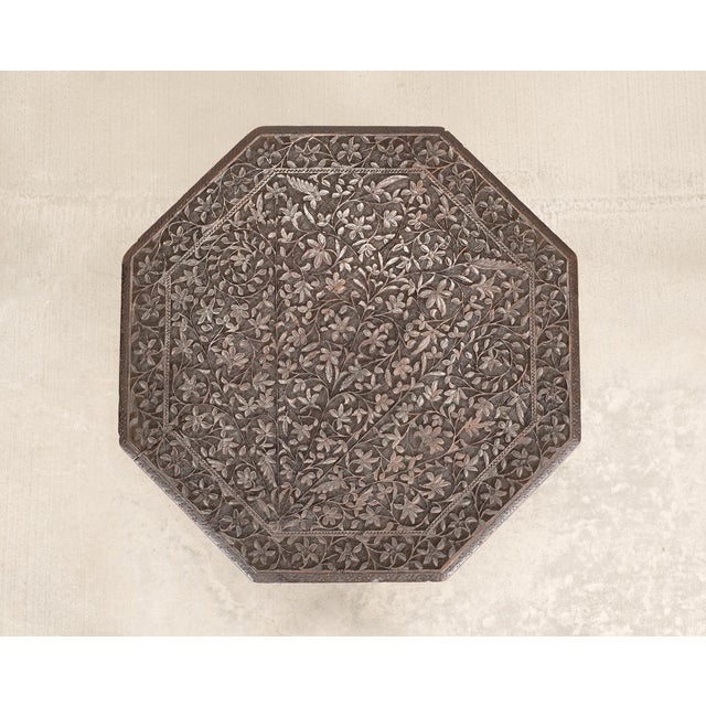 Anglo-Indian Kashmiri Style Carved Wood Octagonal Side Table For Sale - Image 4 of 18