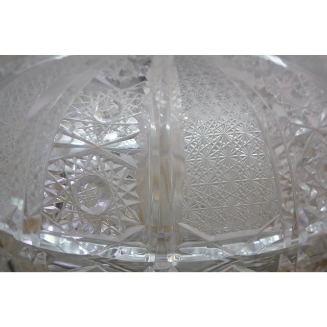 Early 20th Century Antique Czech Bohemian Cut Crystal Lidded Box Bowl Compote Candy Dish 8" For Sale - Image 5 of 16