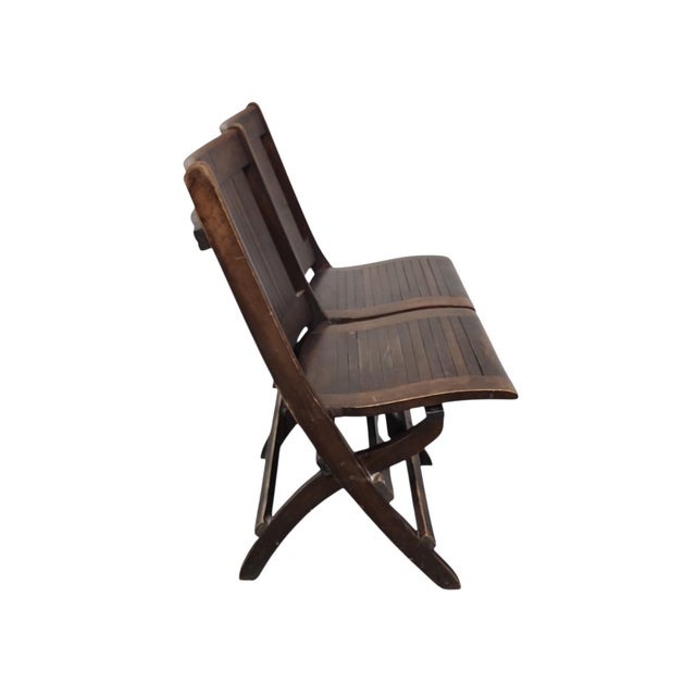 Terrific unique double seat, circa 1920s, Heywood Wakefield folding bleacher style seating in excellent condition. Fully...