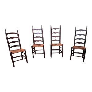 Early 20th Century Ladder Back Rush Seat Side Chairs- Set of 4