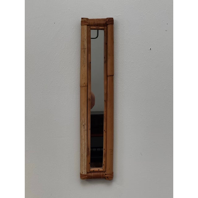 Vintage Coastal Boho Chic Slender Bamboo & Rattan Wall Mirror For Sale - Image 9 of 12