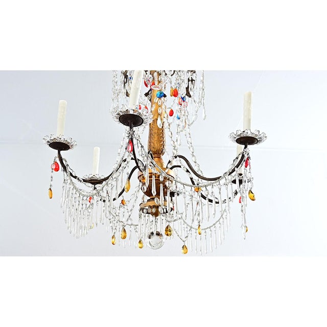 Brass Italian 18th Century Giltwood & Crystal Chandelier For Sale - Image 8 of 17