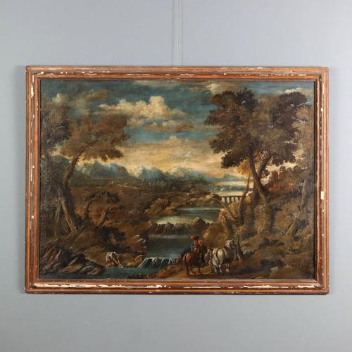 River Landscape with Figures, 1700s, Oil on Canvas For Sale - Image 12 of 12