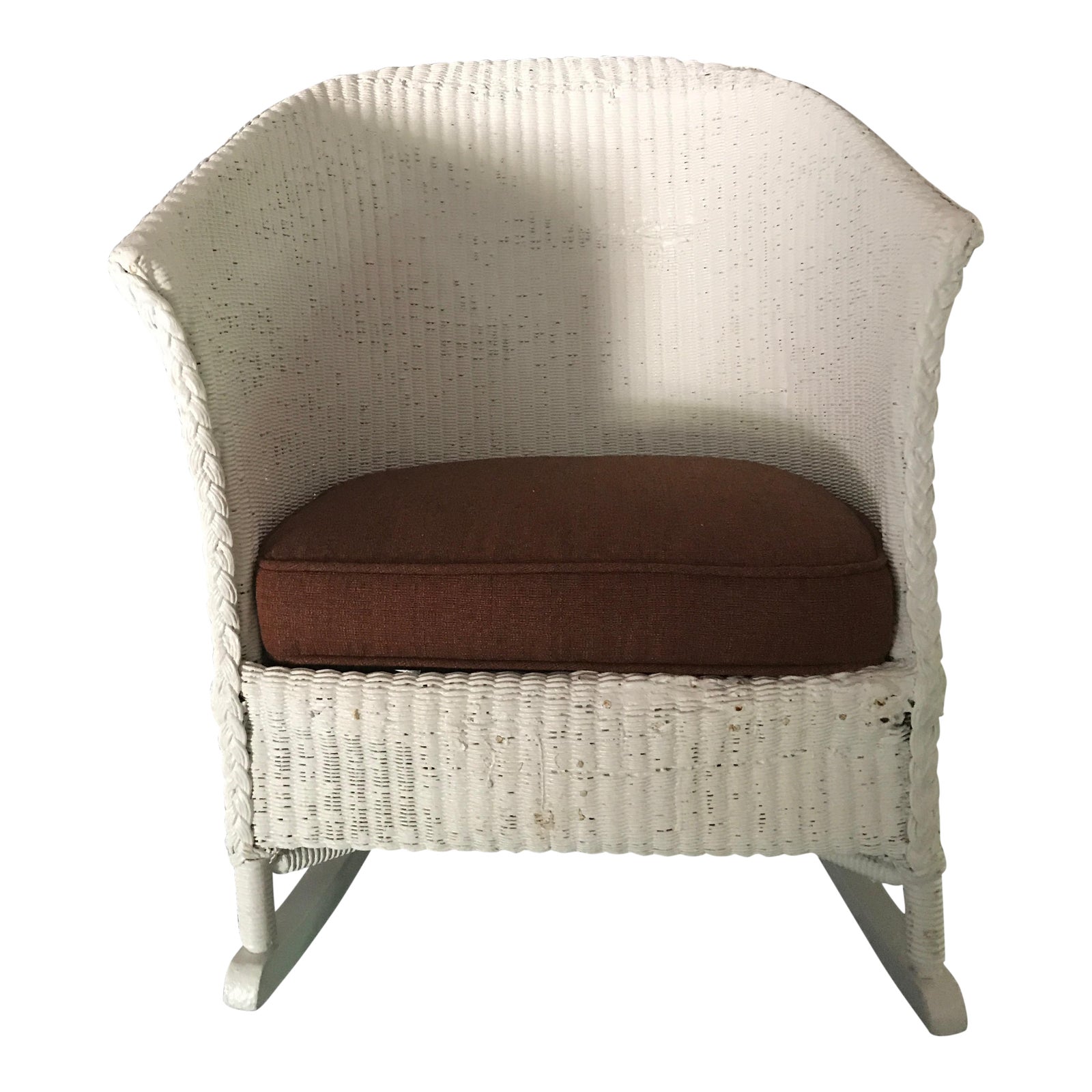 Lloyd Loom White Wicker Rocker With Upholstered Seat Chairish